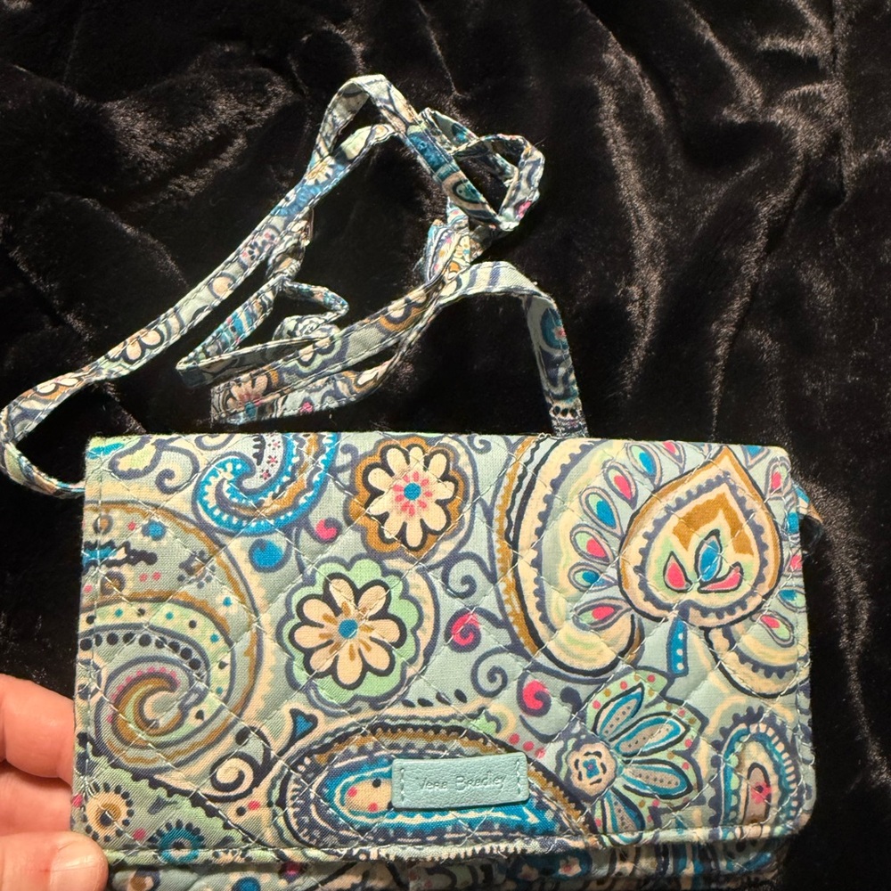 Vera Bradley Blue and Yellow Crossbody Bag with Paisley Design